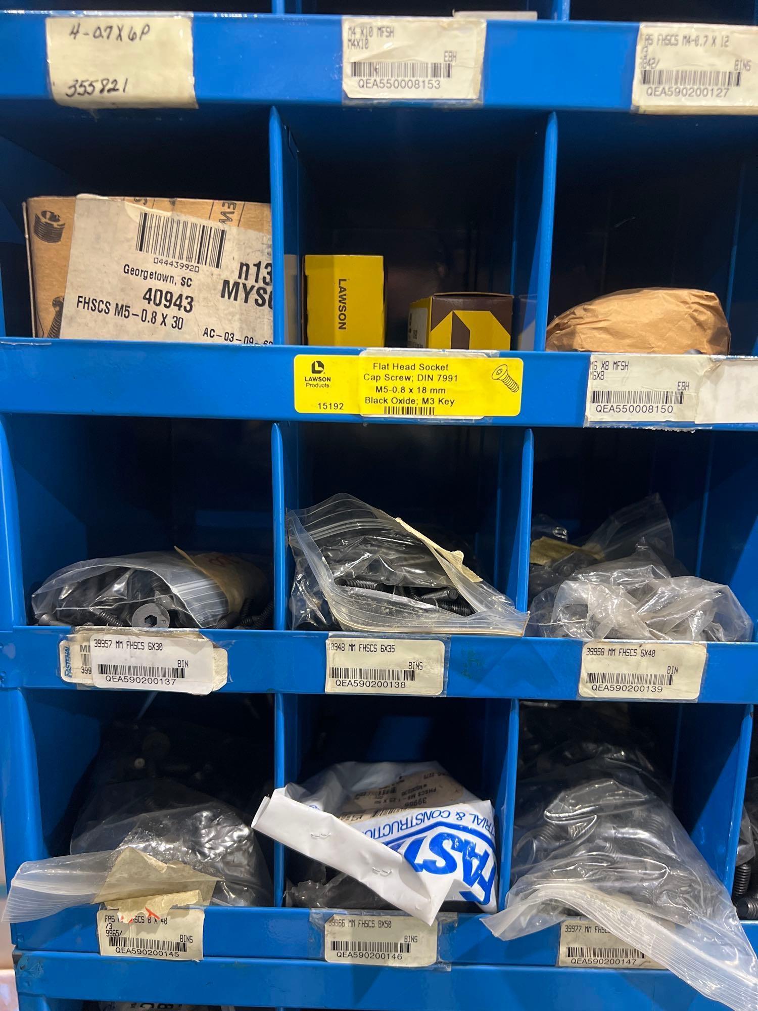 ( 2 ) FASTENAL METAL INDUSTRIAL PARTS BINS; APPROXIMATELY 34 IN L X 12 IN W X 72 IN T; CONTENTS