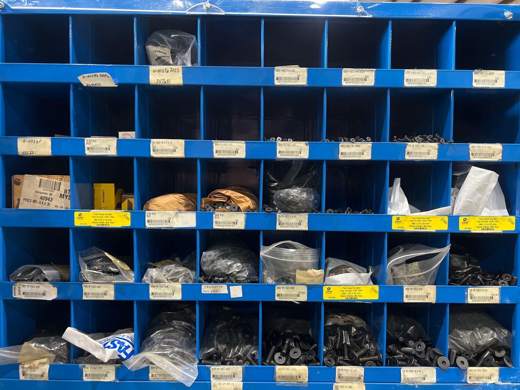 ( 2 ) FASTENAL METAL INDUSTRIAL PARTS BINS; APPROXIMATELY 34 IN L X 12 IN W X 72 IN T; CONTENTS