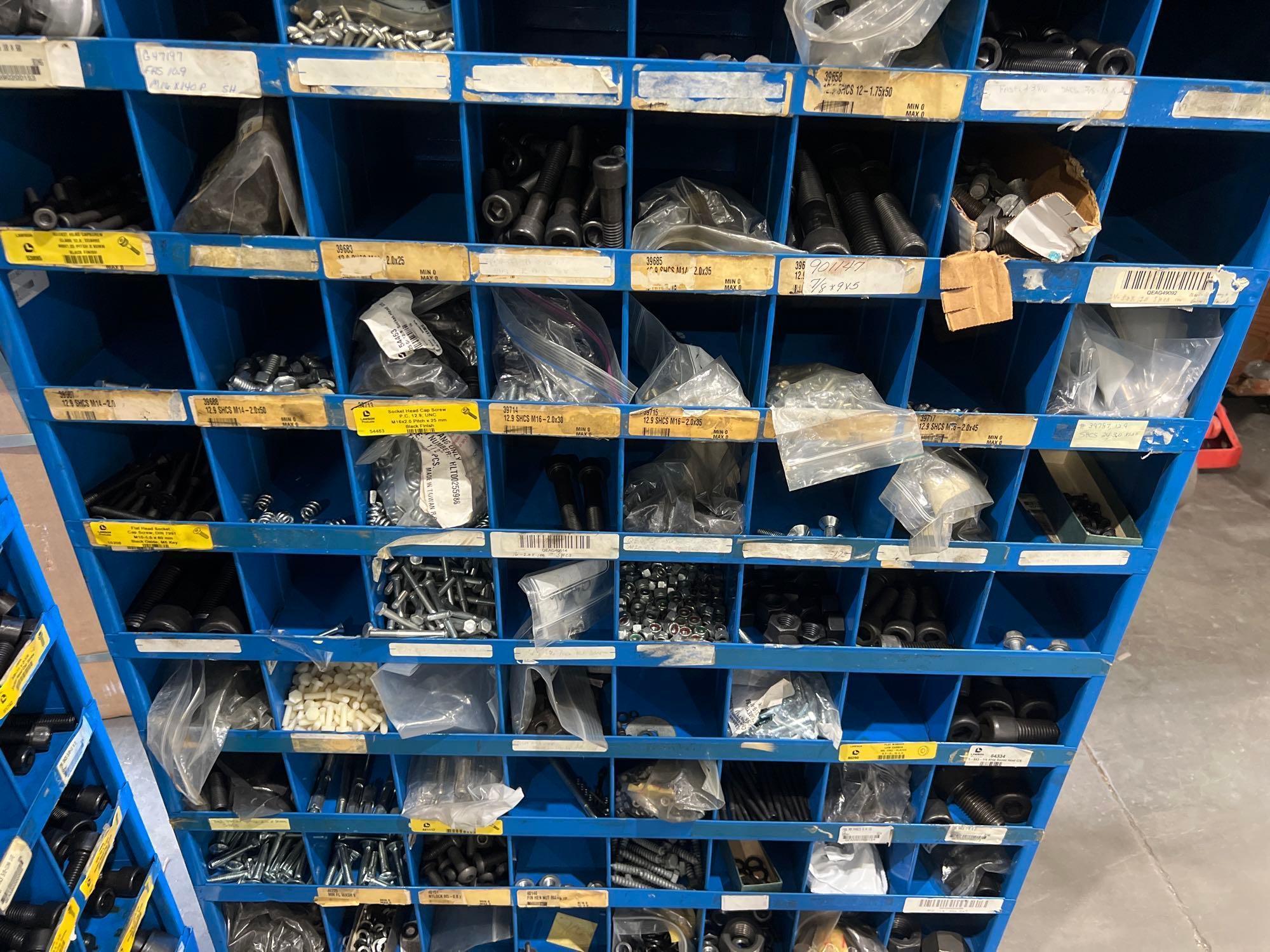 ( 2 ) FASTENAL METAL INDUSTRIAL PARTS BINS; APPROXIMATELY 34 IN L X 12 IN W X 72 IN T; CONTENTS