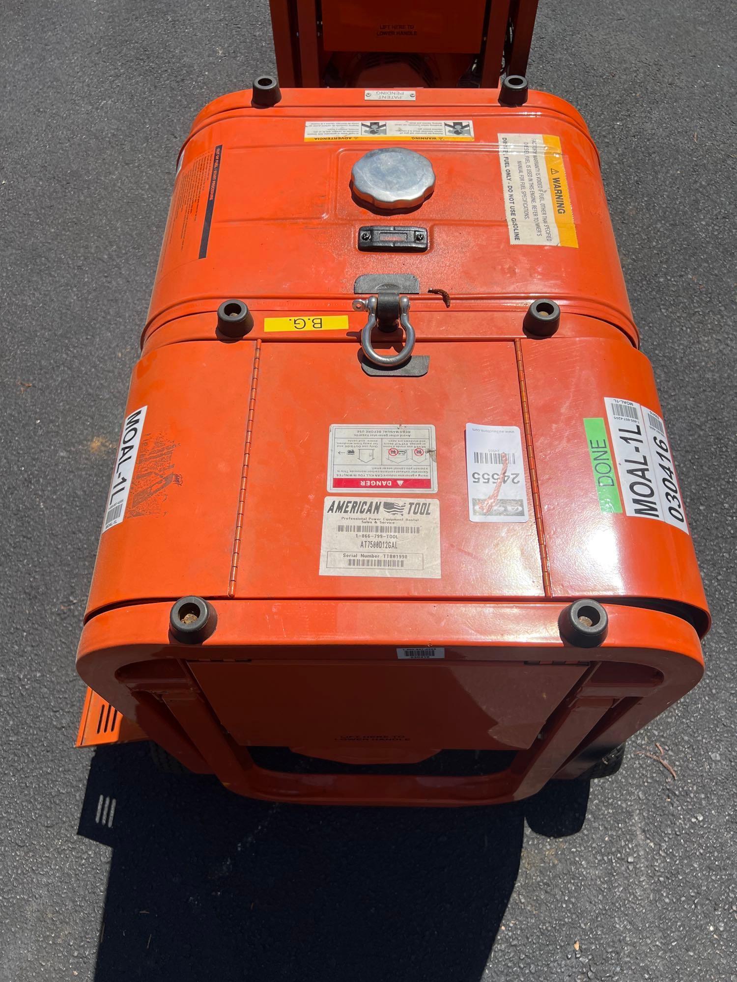 AMERICAN TOOL AT7500D12GAL PORTABLE GENERATOR, DIESEL POWERED , LOW HRS SHOWING