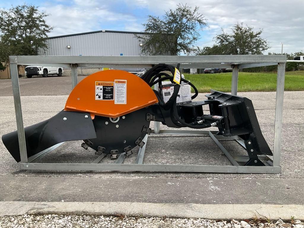 UNUSED 2025 STUMP GRINDER ATTACHMENT MODEL SG-13-08D FOR UNIVERSAL SKID STEER, REMOTE CONTROL INC...