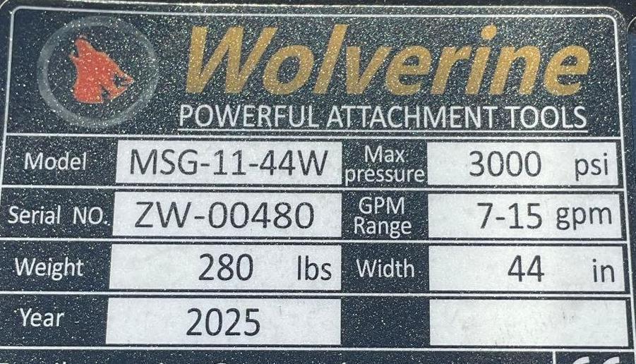 UNUSED 2025 WOLVERINE MINI STUMP GRAPPLE ATTACHMENT MODEL MSG-11-44W FOR SKID STEER
