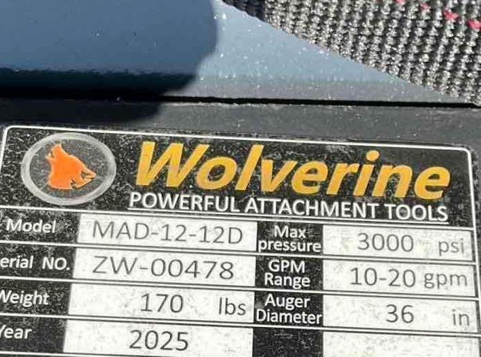 UNUSED 2025 WOLVERINE AUGER DRIVE & BIT ATTACHMENT MODEL MAD-12-12D FOR MINI SKID STEER