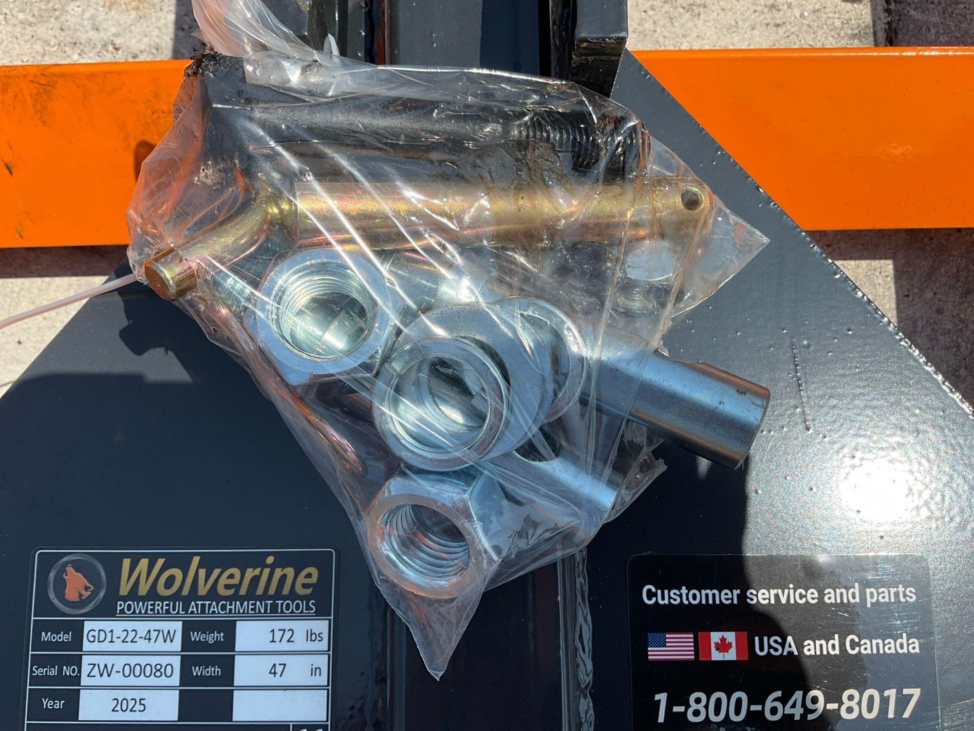 UNUSED 2025 WOLVERINE ATTACHMENT MODEL GD1-22-47W, APPROX 47in W