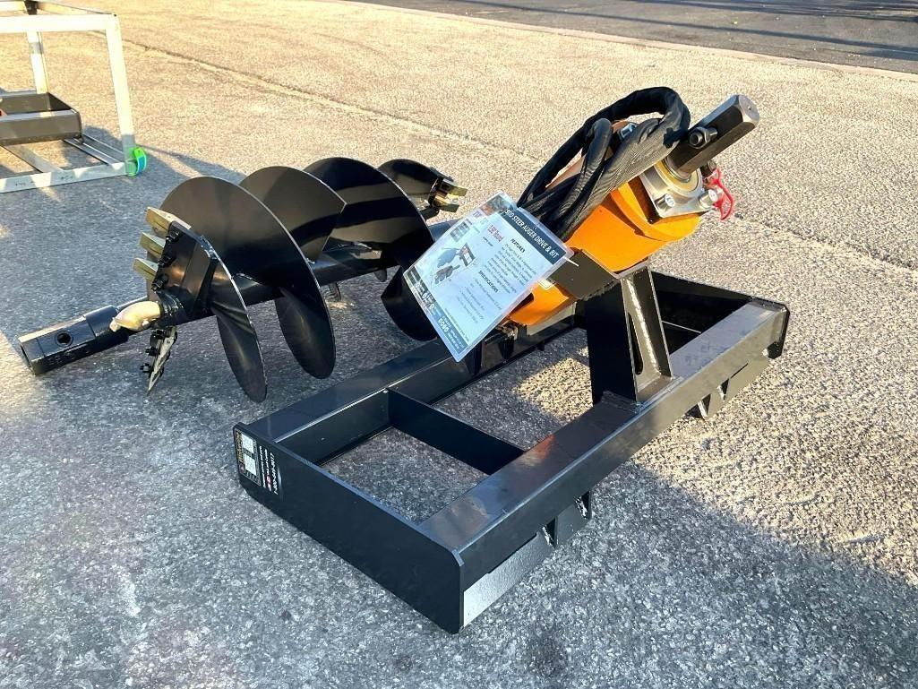 UNUSED 2025 AUGER DRIVE & BIT ATTACHMENT MODEL ADB-13-1218R FOR UNIVERSAL SKID STEER, 12in & 18in