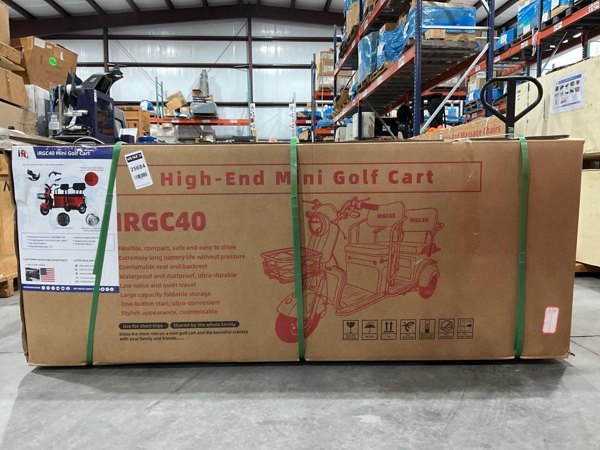 UNUSED IRGC40 3WHEEL MINI GOLF CART, ELECTRIC, 3-SPEED ADJUSTABLE, LED SMART OPERATION SCREEN
