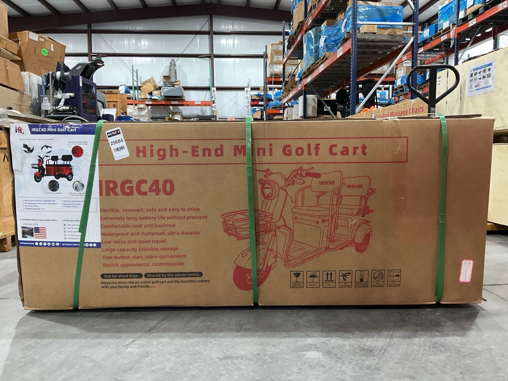 UNUSED IRGC40 3WHEEL MINI GOLF CART, ELECTRIC, 3-SPEED ADJUSTABLE, LED SMART OPERATION SCREEN