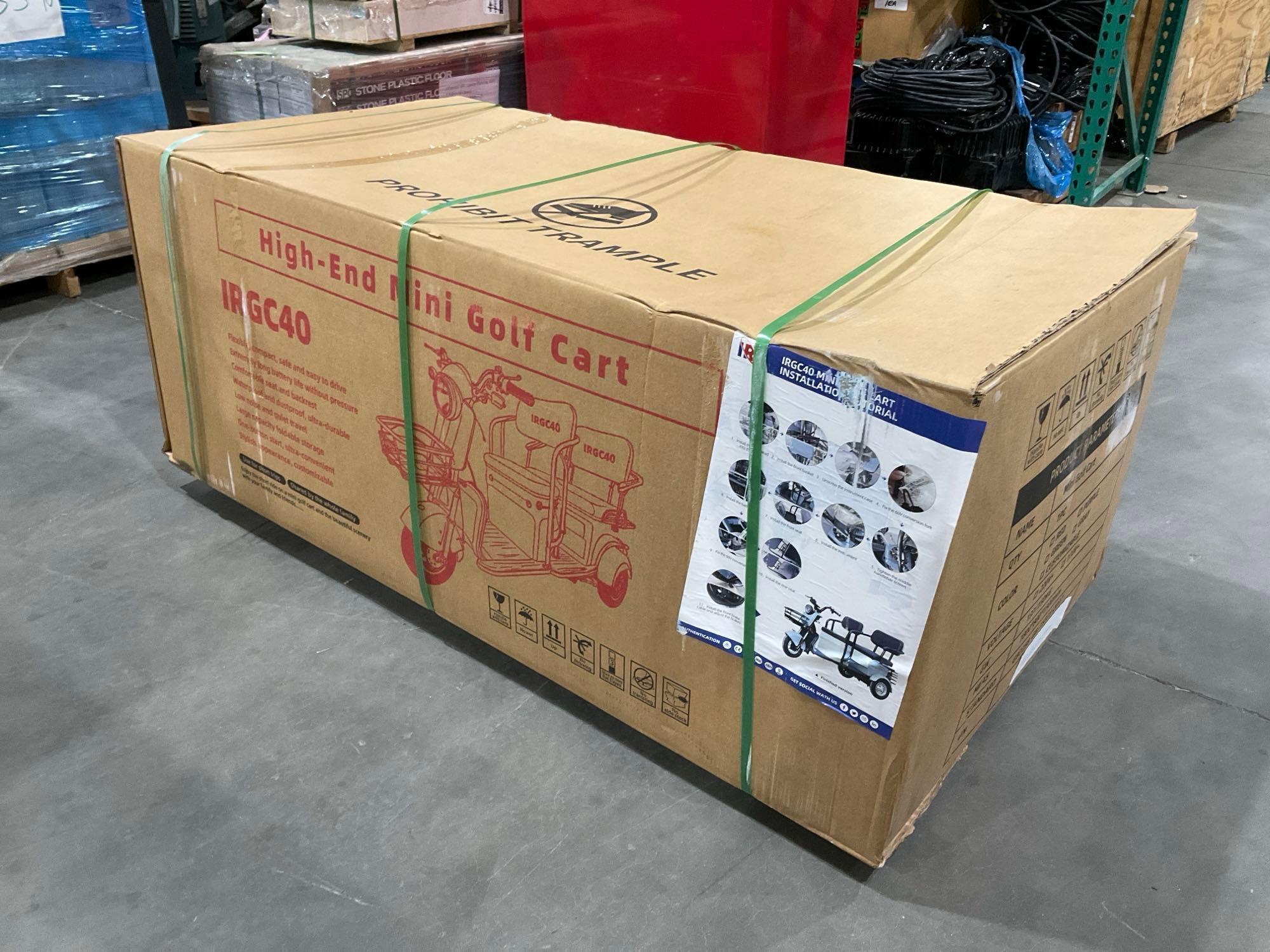 UNUSED IRGC40 3WHEEL MINI GOLF CART, ELECTRIC, 3-SPEED ADJUSTABLE, LED SMART OPERATION SCREEN