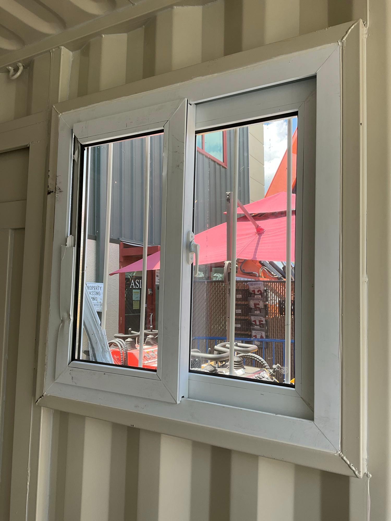 12FT OFFICE / STORAGE CONTAINER, FORK POCKETS WITH SIDE DOOR ENTRANCE & SIDE WINDOW