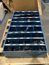 BLUE METAL INDUSTRIAL PARTS CABINET; APPROXIMATELY 36 IN L X 12 IN W X 66 IN T; CONTENTS INCLUDED