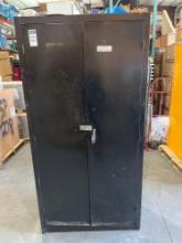 BLACK METAL INDUSTRIAL CABINET; 37 IN L X 18 IN WX 72 IN T; CONTENTS INCLUDED