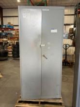 GRAY METAL INDUSTRIAL CABINET; 37 IN L X 18 IN WX 78 IN T; CONTENTS INCLUDED