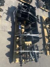 NEW/UNUSED EXCAVATOR ATTACHMENT PACKAGE, QTY 8) PIECES INCLUDE RAKE, RIPPER, GRABER, ASSORTED