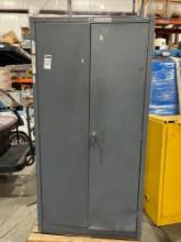 GRAY METAL INDUSTRIAL CABINET; 37 IN L X 18 IN WX 75 IN T; CONTENTS INCLUDED