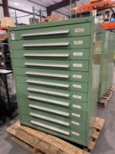 METAL INDUSTRIAL TOOL CABINET; 11 DRAWERS; APPROXIMATELY 46 IN L X 28 IN W X 62 IN T