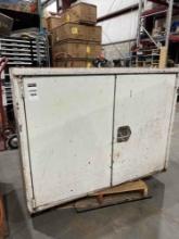 WHITE METAL INDUSTRIAL TOOL CABINET; APPROXIMATELY 48 IN L X 22 IN W X 37 IN T; CONTENTS INCLUDED