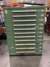 METAL INDUSTRIAL TOOL CABINET; 11 DRAWERS; APPROXIMATELY 46 IN L X 28 IN W X 62 IN T