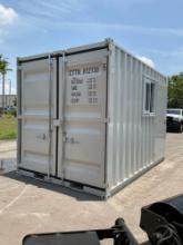 12FT OFFICE / STORAGE CONTAINER, FORK POCKETS WITH SIDE DOOR ENTRANCE & SIDE WINDOW