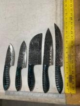 UNUSED (5) CULINARY SET OF HANDMADE DAMASCUS KNIVES, ASSORTED SIZES AND COLORS, STEEL