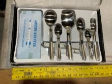 UNUSED SILVER PLATED CUTLERY SET, FORKS, SPOONS AND STAND