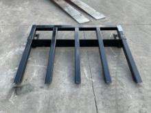 UNUSED PALLET FORKS W/ 5TEETH ATTACHMENT FOR UNIVERSAL SKID STEER, APPROX 42in W