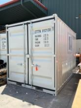 12FT OFFICE / STORAGE CONTAINER, FORK POCKETS WITH SIDE DOOR ENTRANCE & SIDE WINDOW