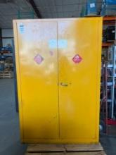 YELLOW METAL INDUSTRIAL CABINET; APPROXIMATELY 43 IN L X 18 IN W X 66 IN T; CONTENTS INCLUDED