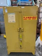 YELLOW METAL INDUSTRIAL CABINET; APPROXIMATELY 39 IN L X 21 IN W X 66 IN T; CONTENTS INCLUDED