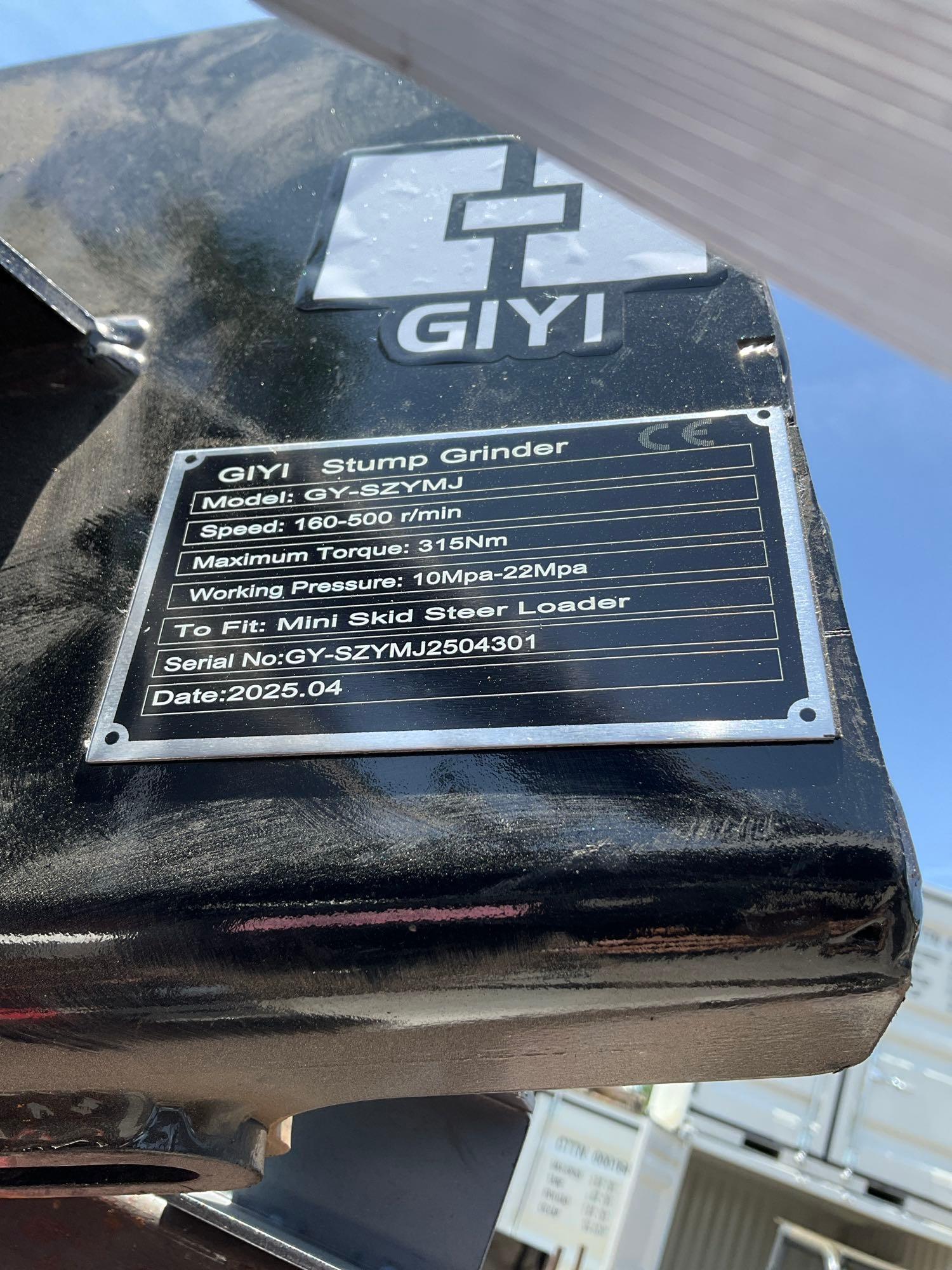 ( 1 ) UNUSED 2025 GIYI STUMP GRINDER ATTACHMENT MODEL GY-SZYMJ FOR MINI SKID STEER