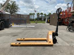 ULINE HYDRAULIC PALLET JACK MODEL H-1043, APPROX MAX CAPACITY 5500LBS