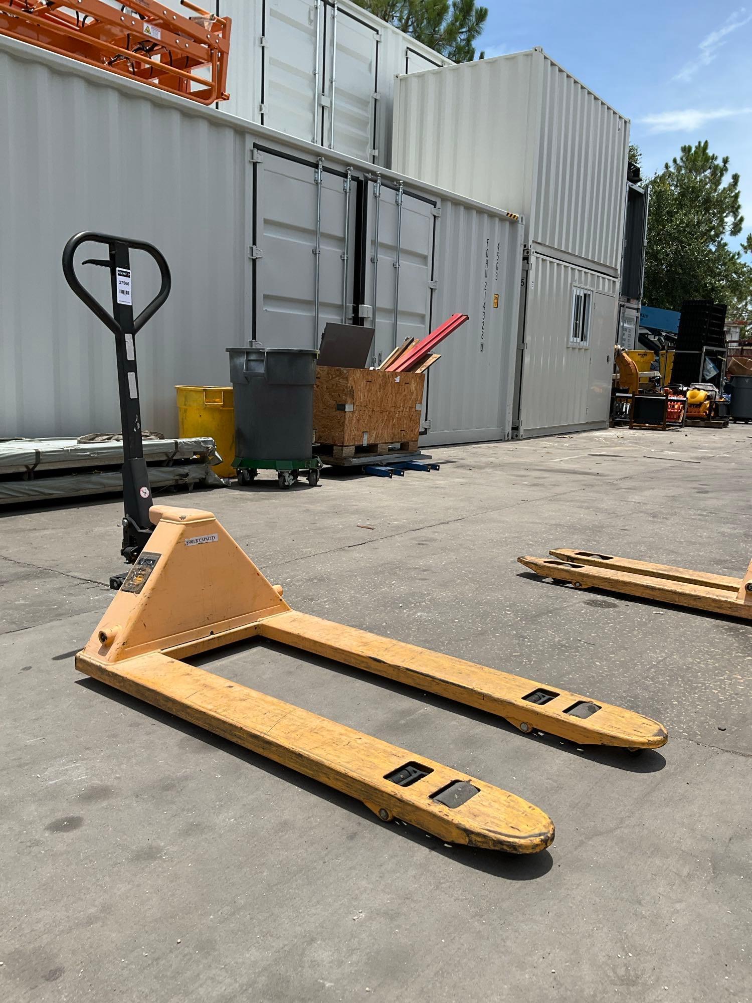 ULINE HYDRAULIC PALLET JACK MODEL H-1043, APPROX MAX CAPACITY 5500LBS