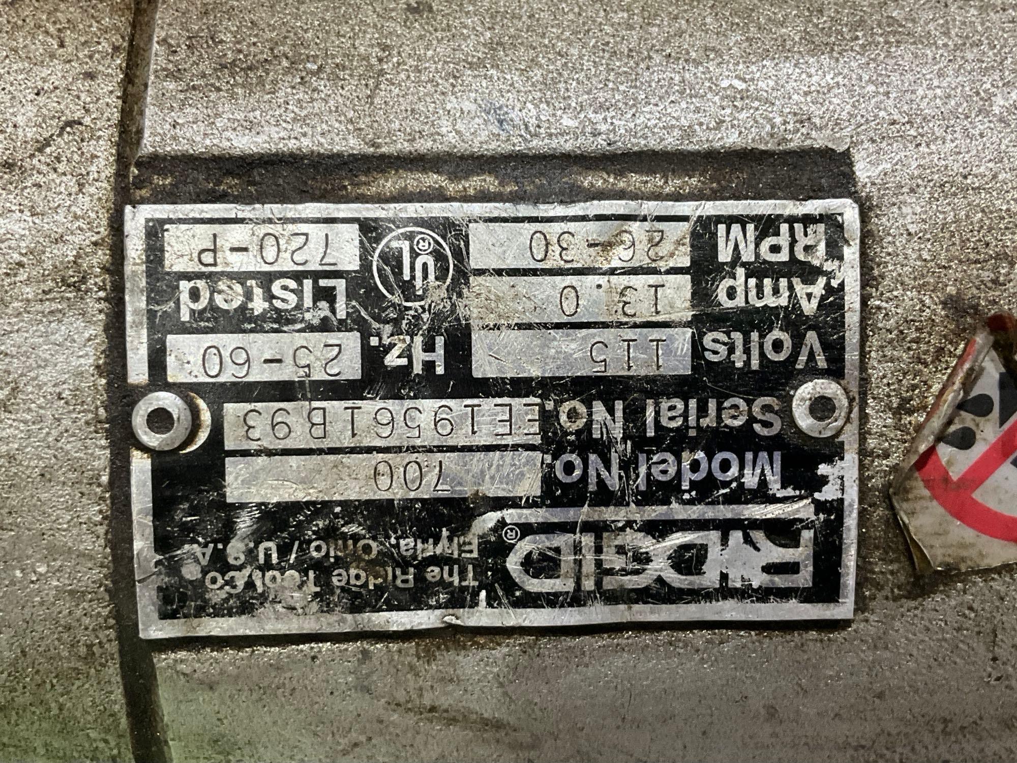 RIGID 700 POWER DRIVE PIPE THREADER; APPROXIMATELY 115 V, 25-60 HZ, 13.0 A, 20-30 RPM