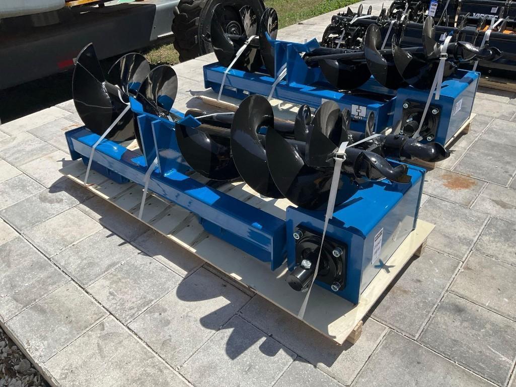 ( 1 ) UNUSED 2025 GIYI AUGER ATTACHMENT FOR SKID STEER, BITS APPROX 8in / 12in & 16in