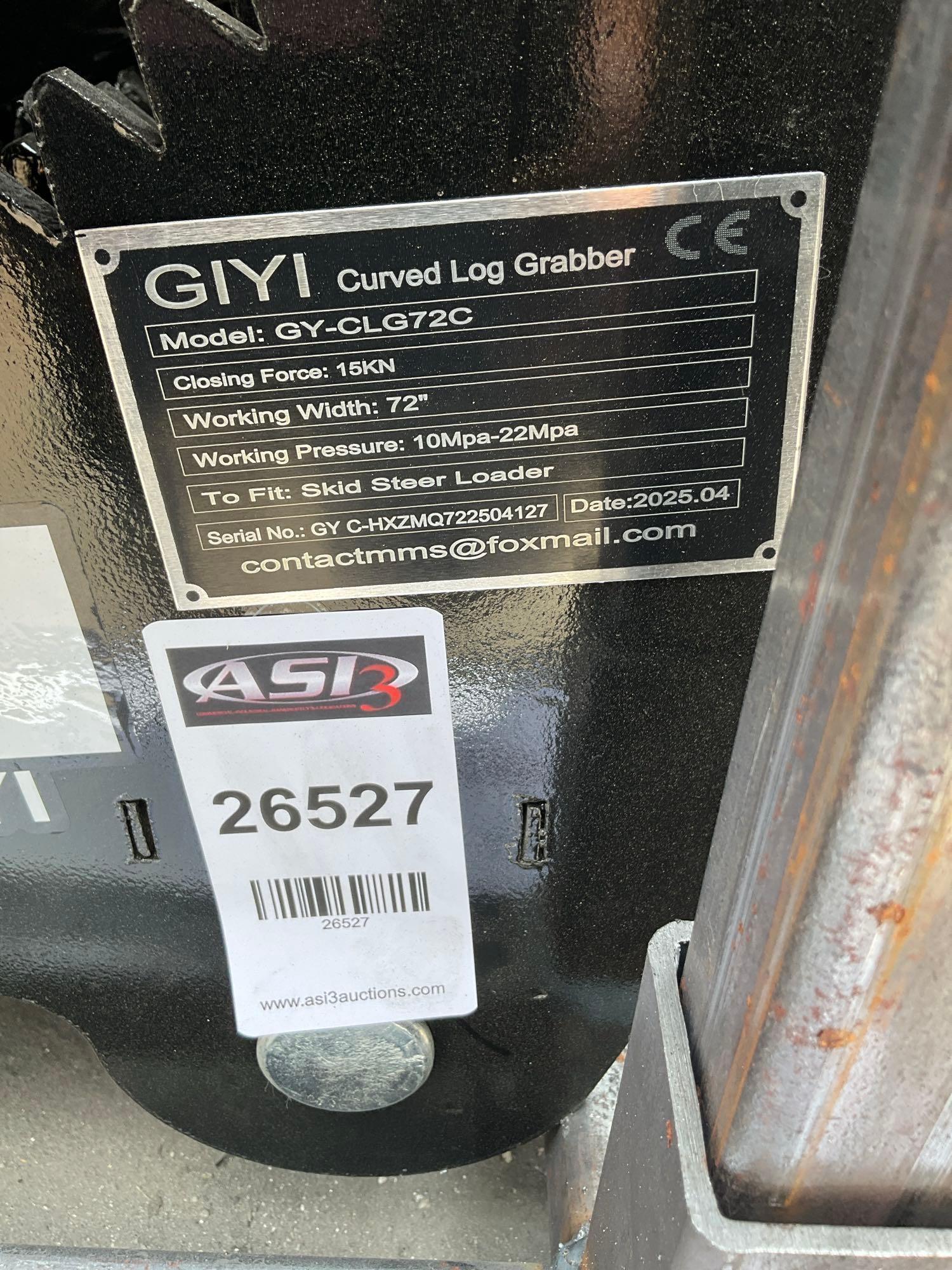 ( 1 ) UNUSED 2025 GIYI CURVED LOG GRABBER ATTACHMENT MODEL GY-CLG72C FOR SKID STEER, APPROX 72in