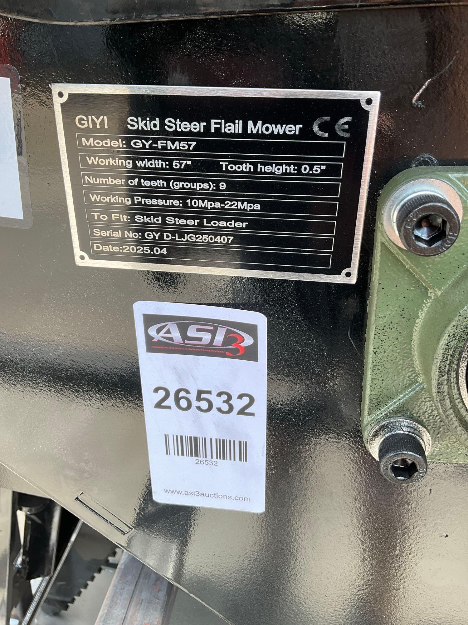 ( 1 ) UNUSED 2025 GIYI FLAIL MOWER MODEL GY-FM57, APPROX 57in WORKING WIDTH, APPROX WORKING PRESS...