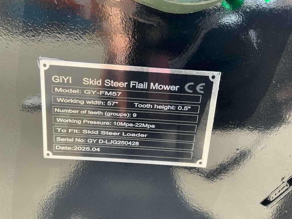 ( 1 ) UNUSED 2025 GIYI FLAIL MOWER MODEL GY-FM57, APPROX 57in WORKING WIDTH, APPROX WORKING PRESS...
