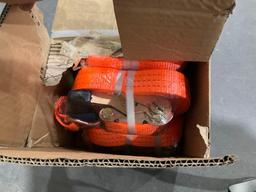 UNUSED ZYM 1.5in X 27FT RATCHET STRAPS, APPROX 10PCS IN BOX
