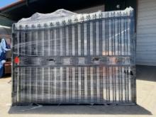 ( 1 ) SET OF UNUSED 14FT BI PARTING WROUGHT IRON GATES, 7FT EACH PIECE (14FTTOTAL WIDTH). 2 PIECES