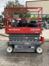 SKYJACK SCISSOR LIFT MODEL SJIII 3219, ELECTRIC, APPROX MAX PLATFORM HEIGHT 19FT, NON MARKING TIR...