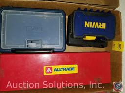 (4) flats containing Alltrade drill bit set, Irwin screwdriver bit set, Vise Grip Quick Grips,