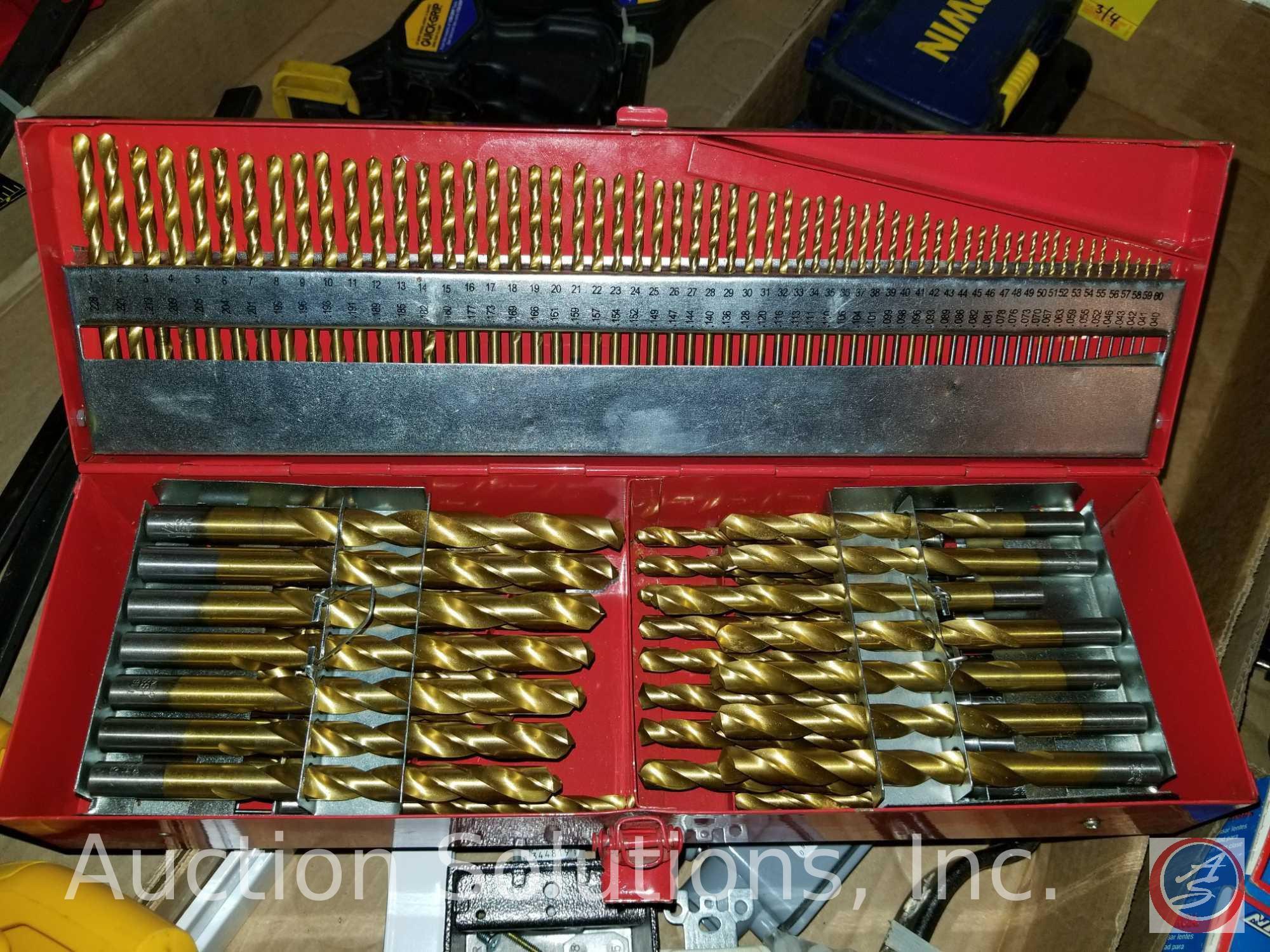 (4) flats containing Alltrade drill bit set, Irwin screwdriver bit set, Vise Grip Quick Grips,