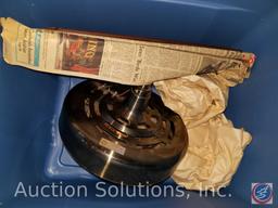 Westminster Lighting twin pack 13 in. ceiling lights, and tote containing vintage ceiling fan w/