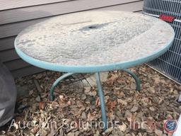 Large Glass-Top Patio Table and (4) Patio Chairs