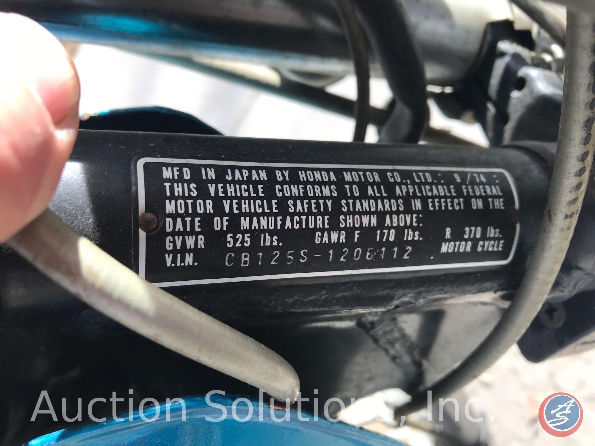 1974 Honda CB 125 Motorcycle. 5413 Miles. Motor turns; has good compression. **Key is NOT available.