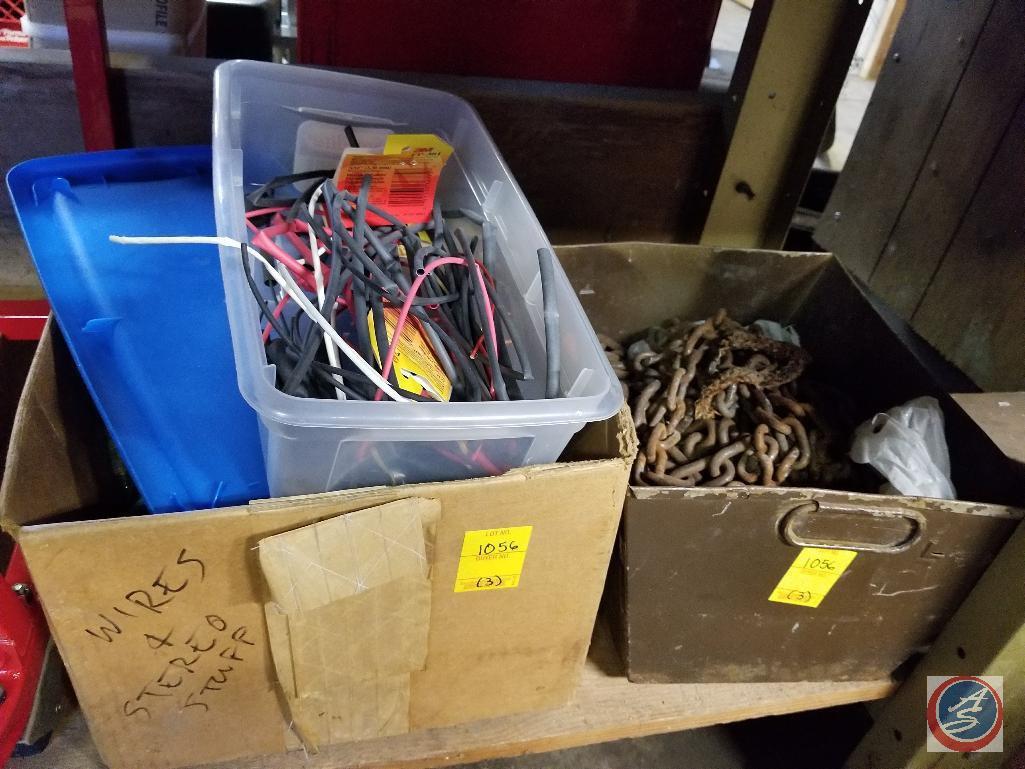 Used small block Chevy crankshaft, box of chain, cables and more