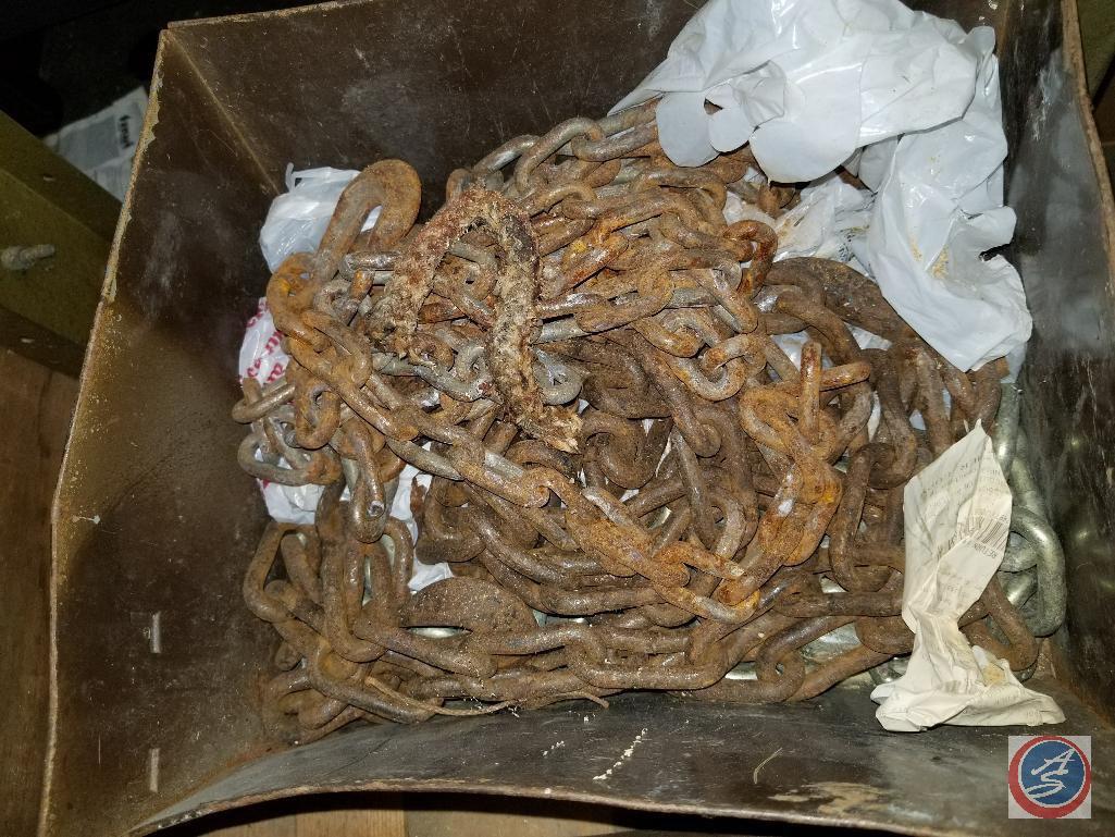 Used small block Chevy crankshaft, box of chain, cables and more