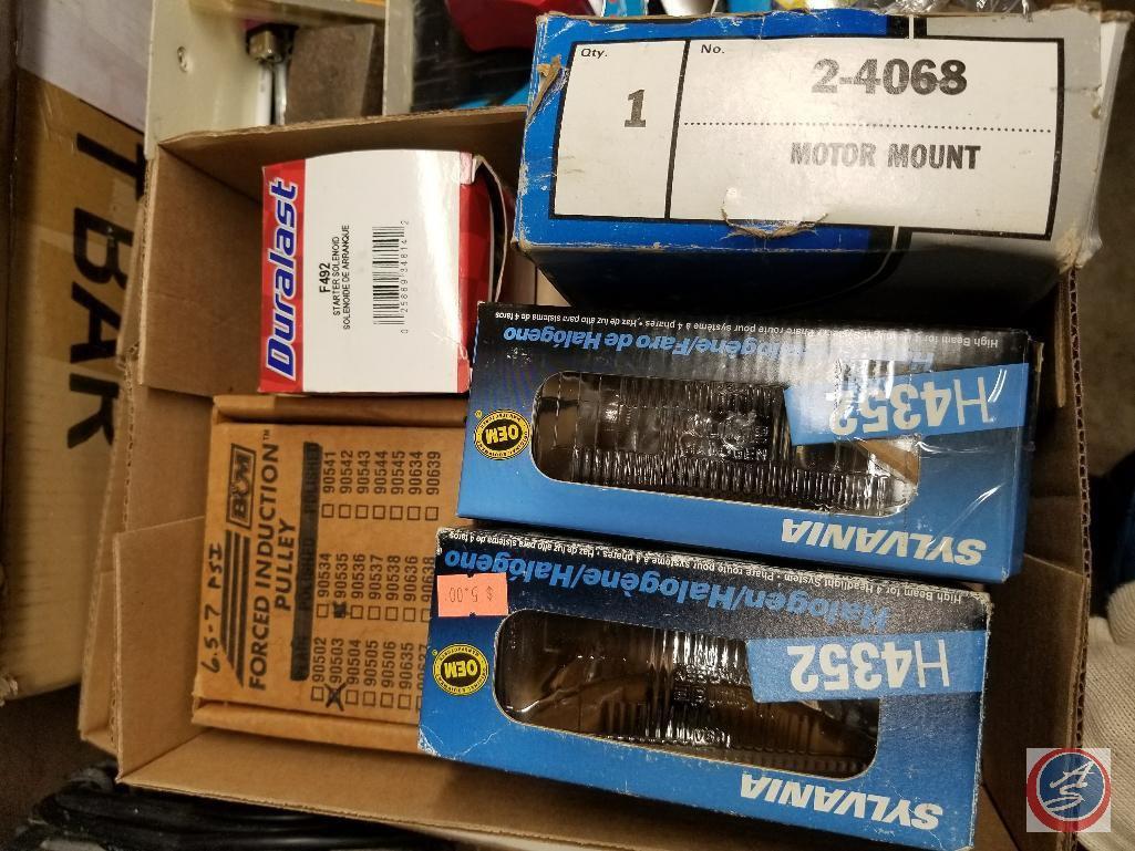 Motor mount (2-4068), (2) Sylvania Halogen lights (#H4352), Forced induction pulley, Duralast