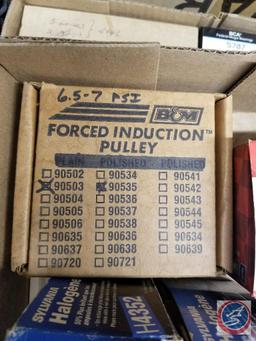 Motor mount (2-4068), (2) Sylvania Halogen lights (#H4352), Forced induction pulley, Duralast