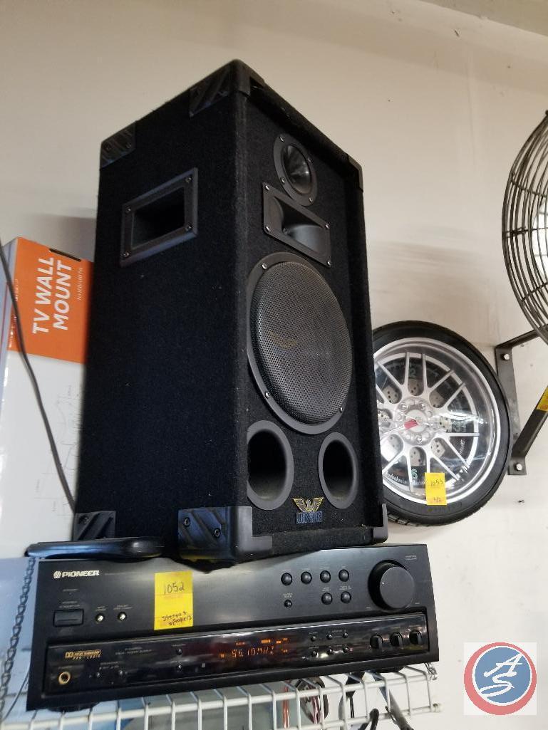 Pioneer stereo #VSX-305 with large Jensen speaker, and (2) wall mounted speakers. {BUYER MUST