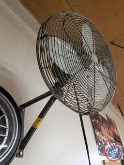Wall mounted shop fan, and tire shop clock